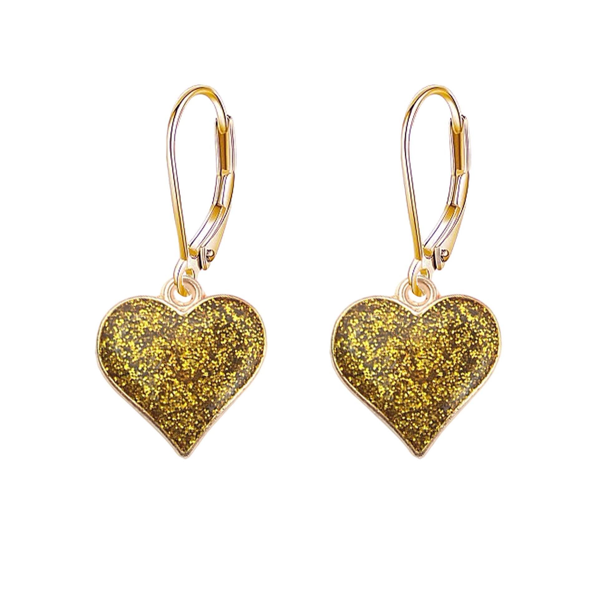 Pair of womens heart earrings gold