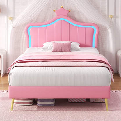 Pink bed with a crown design in a bedroom setting