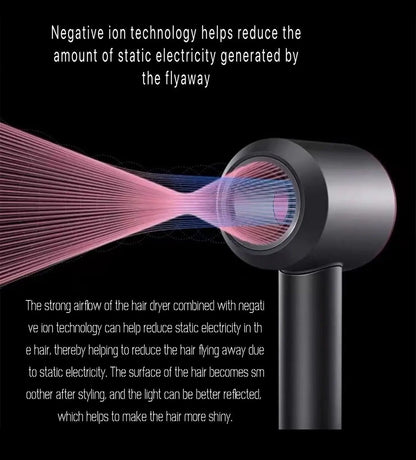 Hair dryer with negative ion technology illustration on a black background