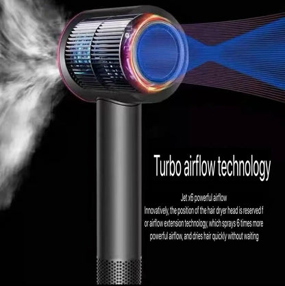 Hair dryer with turbo airflow technology on a black background