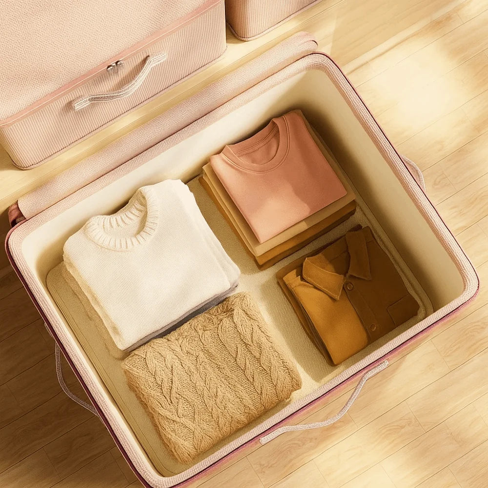Pink Large Storage Box with Clothes Inside