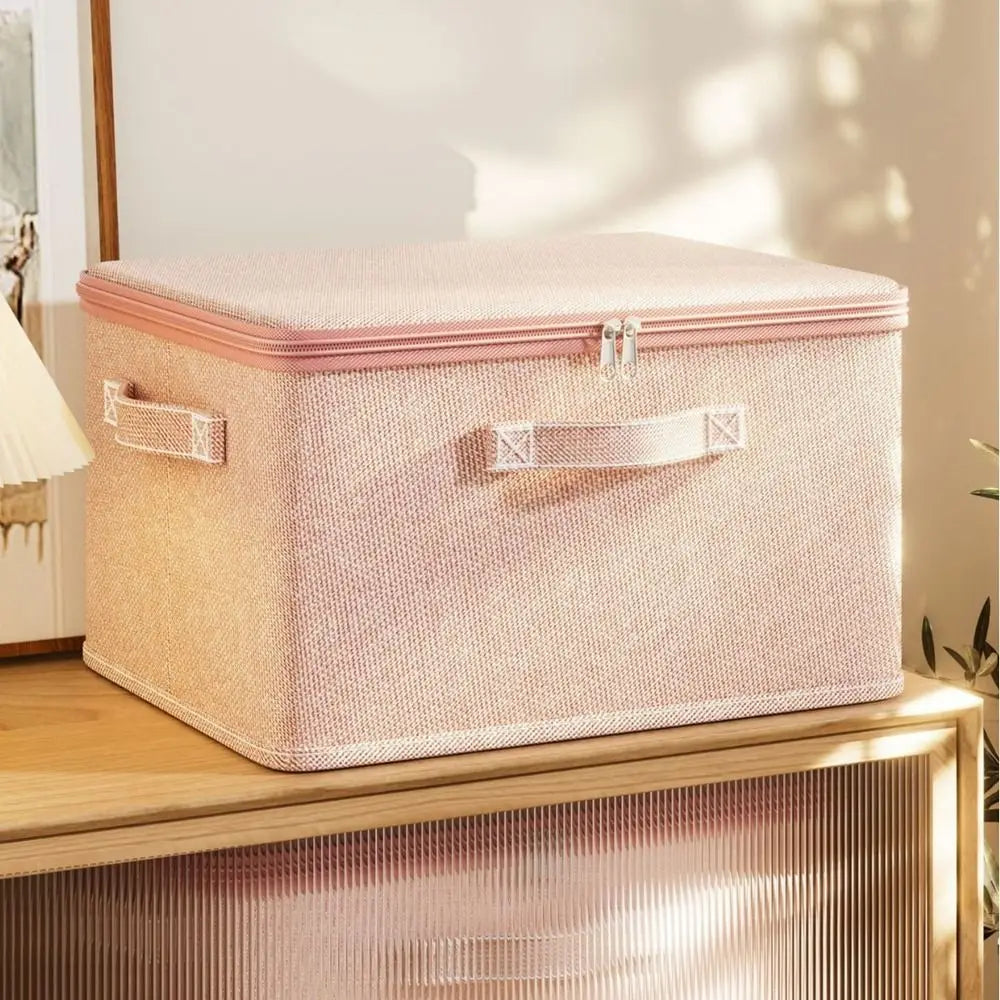 Pink Storage Box with Handle and Zip