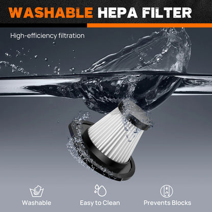 Washable HEPA filter with water splashes on a gray background