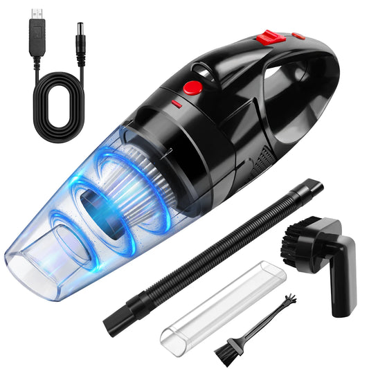 Handheld vacuum cleaner with attachments on a white background