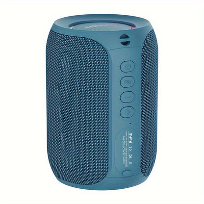 Blue portable speaker on a white background