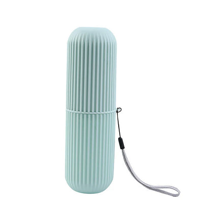 Light blue cylindrical case with a strap on a white background