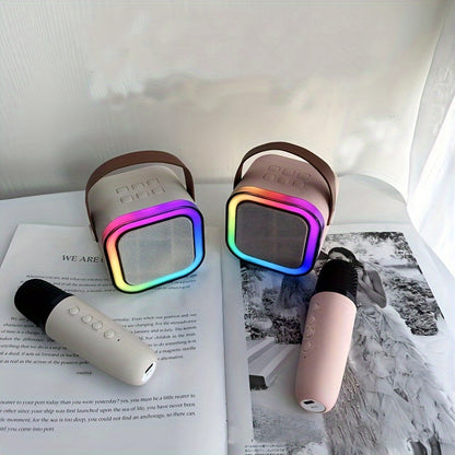 Colorful Bluetooth speakers on an open book with a magazine underneath