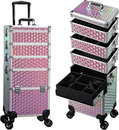 Set of cosmetic trolleys with geometric patterned design on a white background