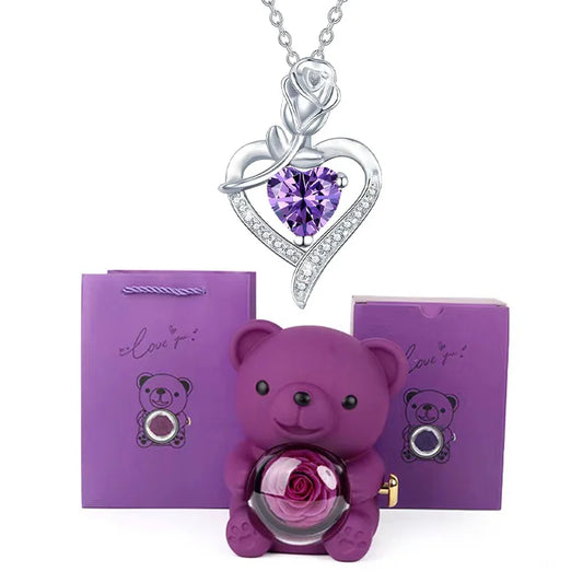 Purple Bear Necklace Gift Set