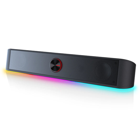 Gaming sound bar with RGB lighting on a white background