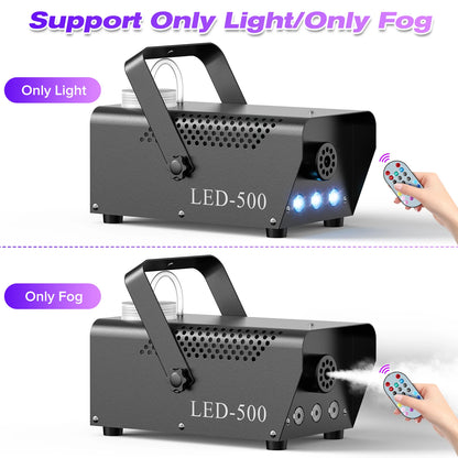 LED-500 fog machine with remote control on a white background