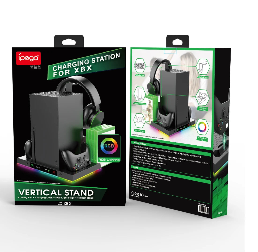 Ipega charging station for Xbox with RGB lighting on packaging