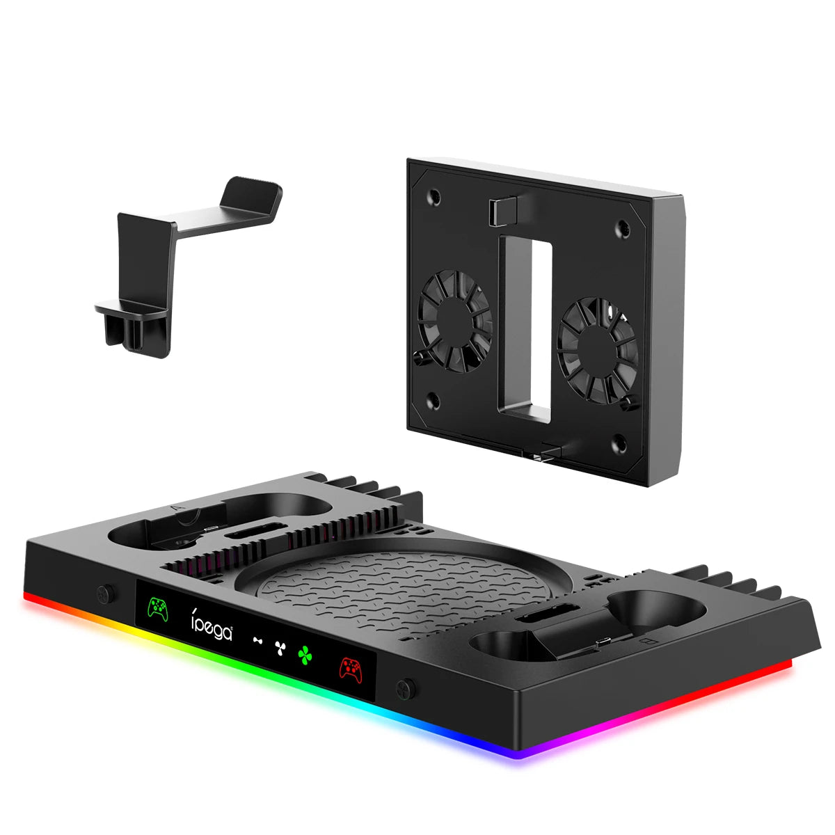 Gaming laptop cooler with RGB lighting on a white background