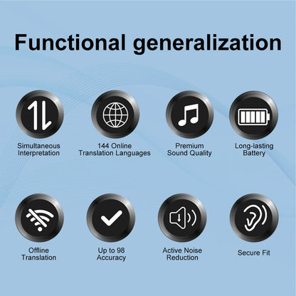 List of features with icons and text on a blue background
