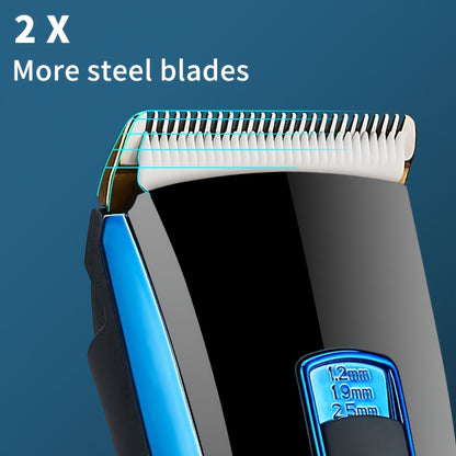 Hair trimmer with adjustable blades on a blue background