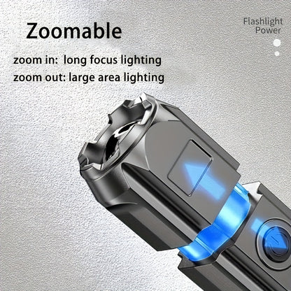 Zoomable flashlight with blue light on a gray background