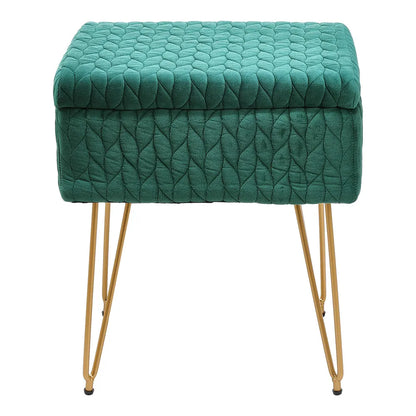 Green textured ottoman with wooden legs on a white background