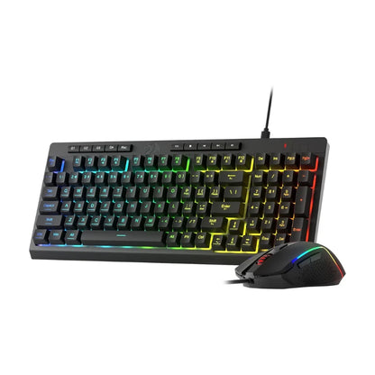Gaming keyboard and mouse set with RGB lighting on a white background