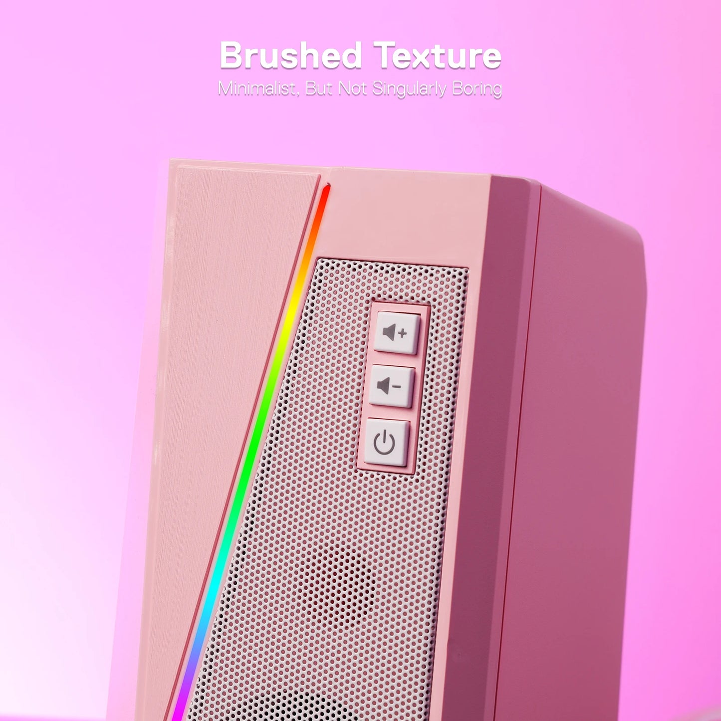 Pink electronic device with control buttons on a pink background