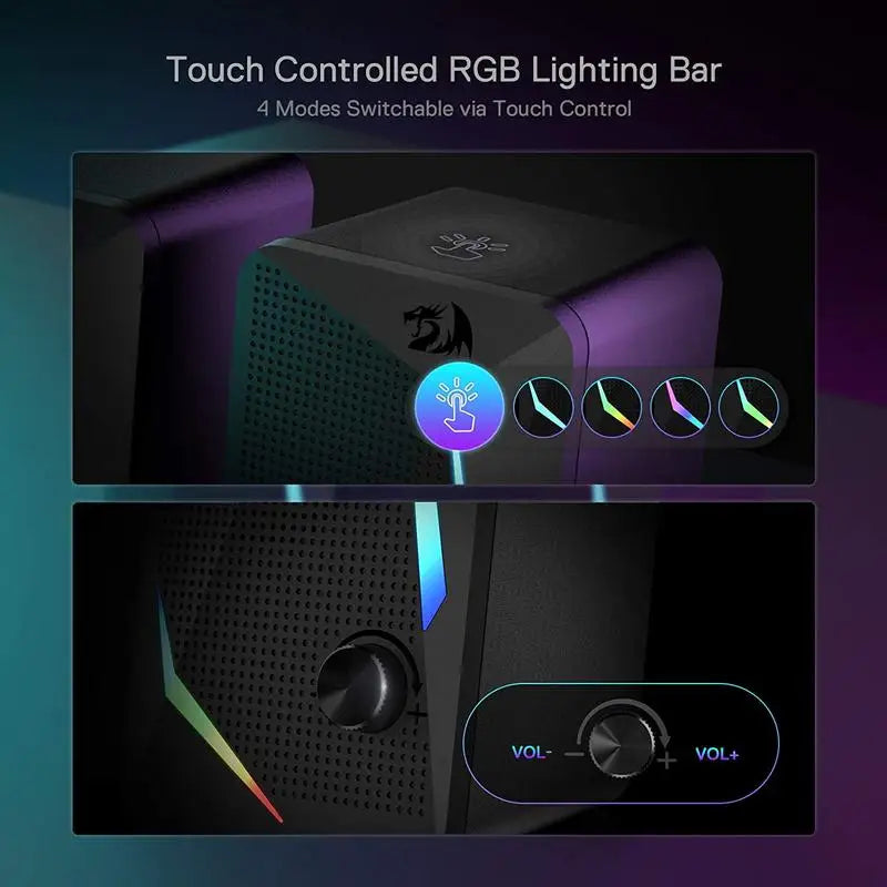 Touch-controlled RGB lighting bar with switchable modes on a dark background