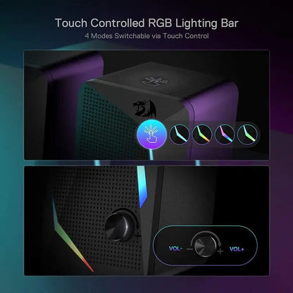 Touch-controlled RGB lighting bar with switchable modes on a dark background