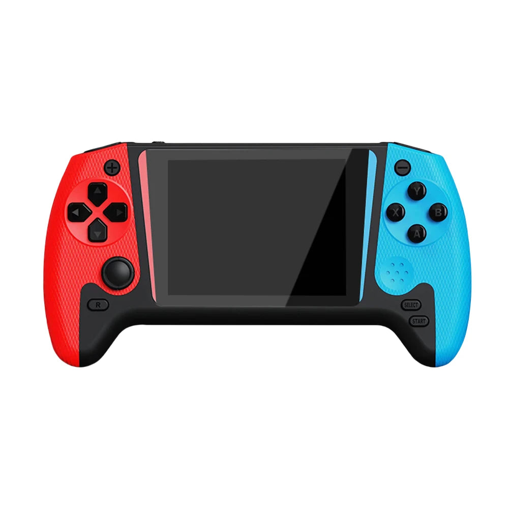 Gaming controller with red and blue design on a white background