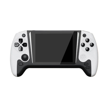 White gaming controller with black screen on a white background