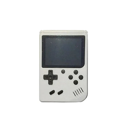 Small handheld gaming device with a screen and control buttons on a white background