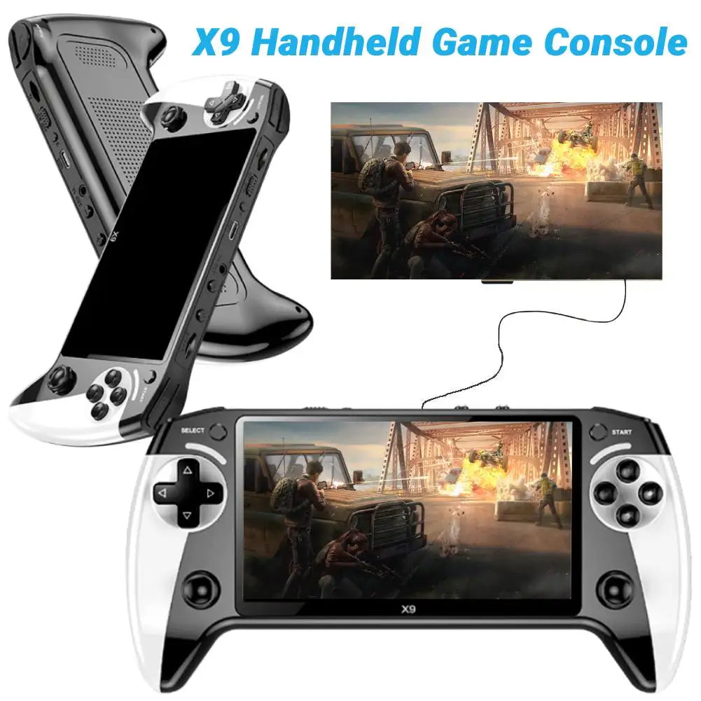 X9 Handheld Game Console with screen displaying a game, on a white background