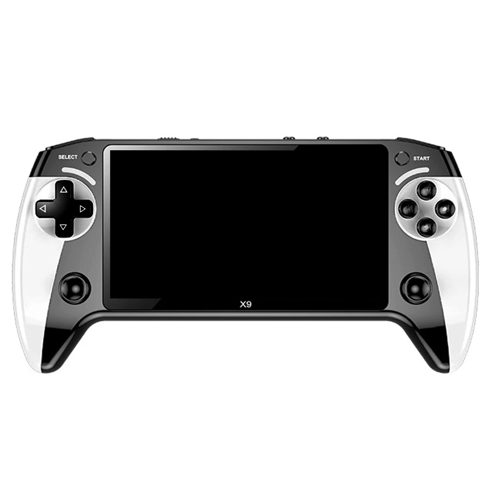 Gaming controller with screen and buttons on a white background