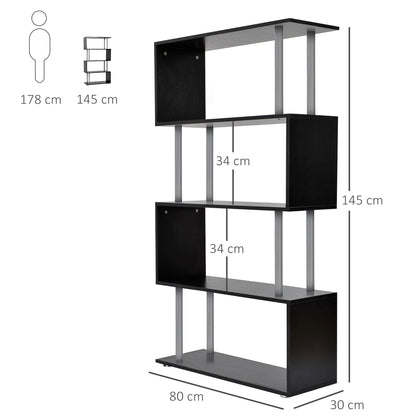 S Shaped Black Wooden Metal Bookshelf