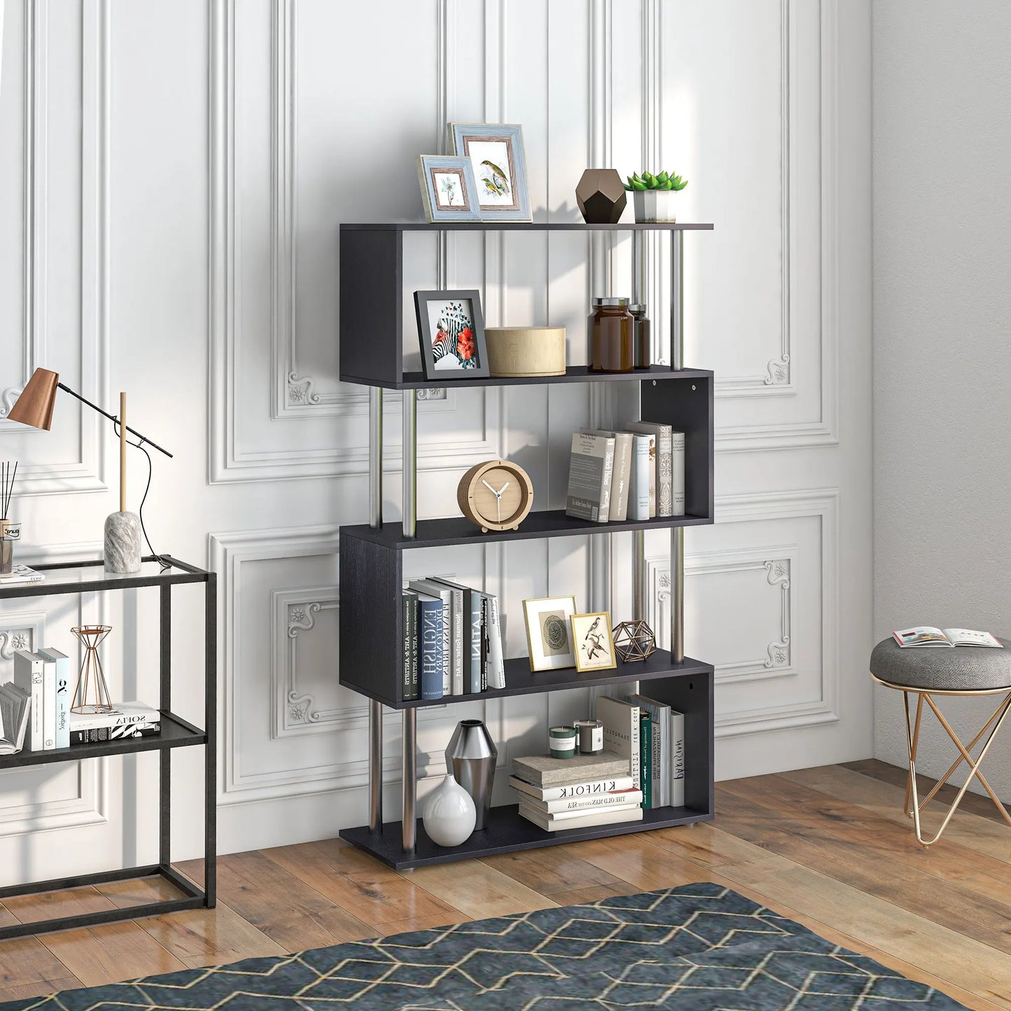 S Shaped Wood Bookshelf Black