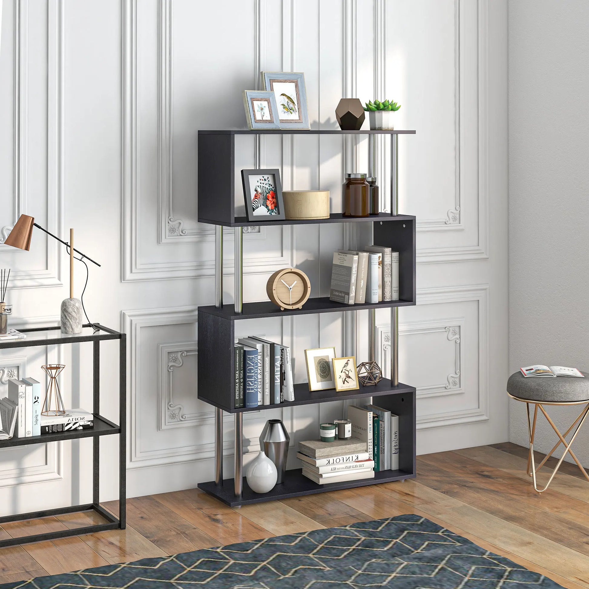 S Shaped Wood Bookshelf Black