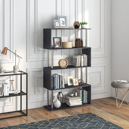 S Shaped Wood Bookshelf Black