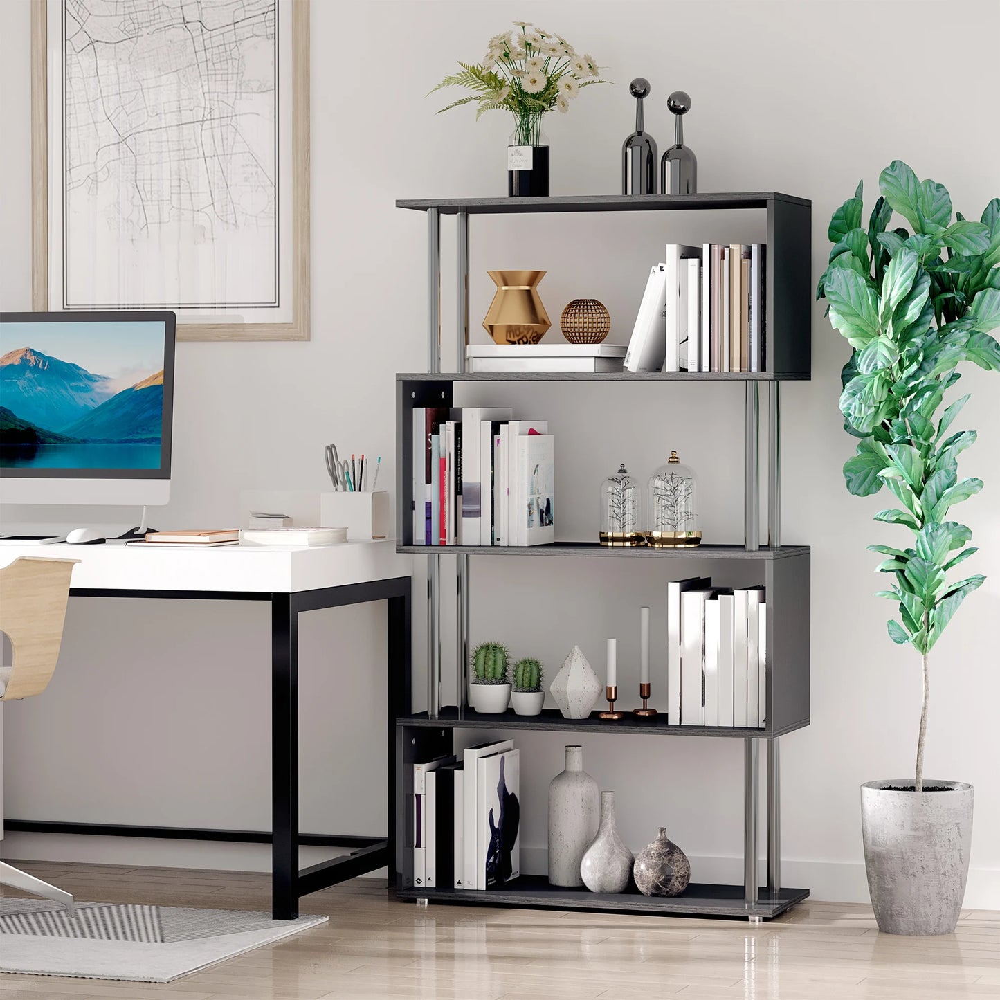 S Shaped Black Bookshelf