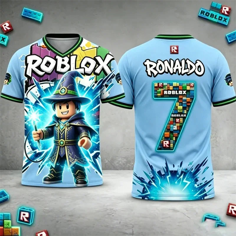 Roblox Kids Football T-Shirt Ronaldo Messi Jersey 3D Print Short Sleeve Top