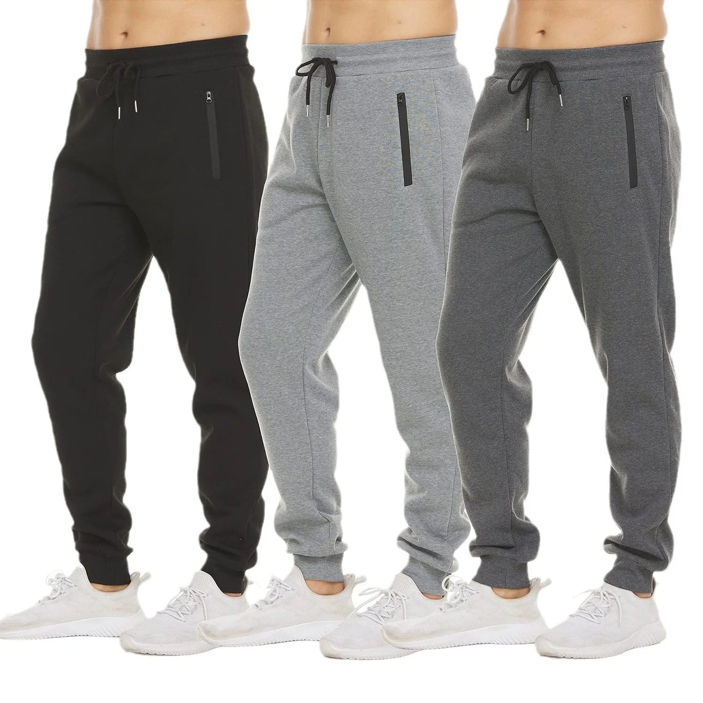 Men's Joggers Sweatpants Zipper Pockets Drawstring Waist Cuff Jogging Bottoms