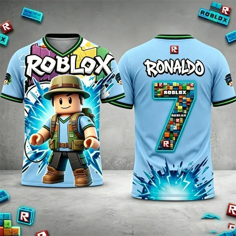 Roblox Kids Football T-Shirt Ronaldo Messi Jersey 3D Print Short Sleeve Top