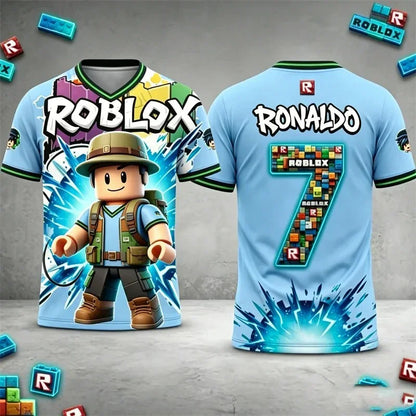 Roblox Kids Football T-Shirt Ronaldo Messi Jersey 3D Print Short Sleeve Top
