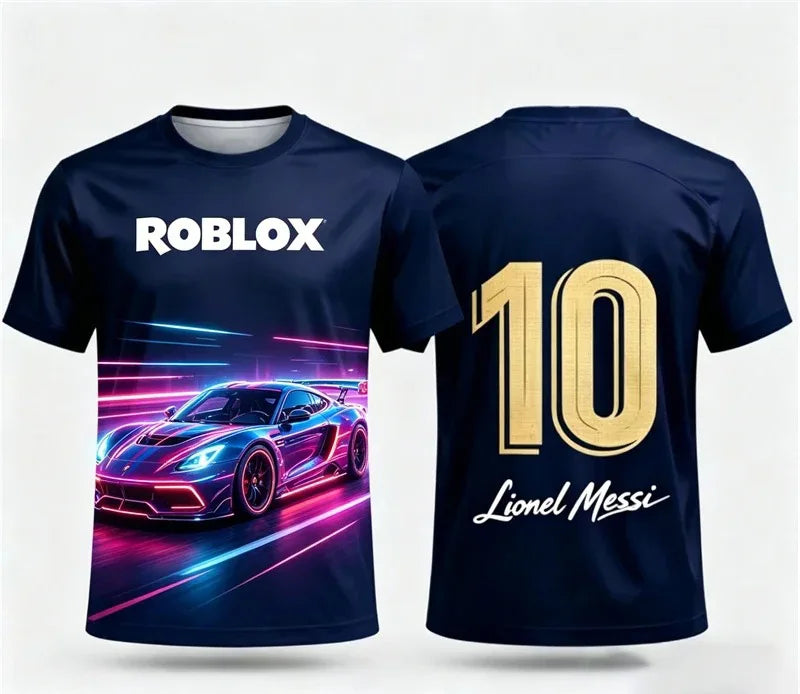 Roblox Kids Football T-Shirt Ronaldo Messi Jersey 3D Print Short Sleeve Top