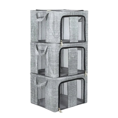3/6 Pack 66L Large Clothes Storage Box Metal Frame Clear Window Foldable Boxes