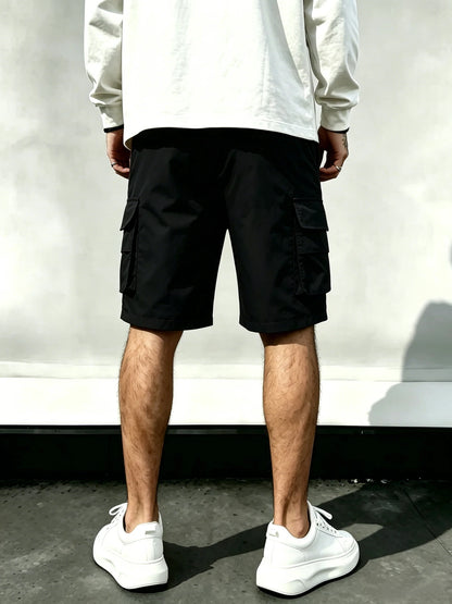 Men's Tech Cargo Shorts Multi-Pocket Design Drawstring Waist Quick-Dry Fabric