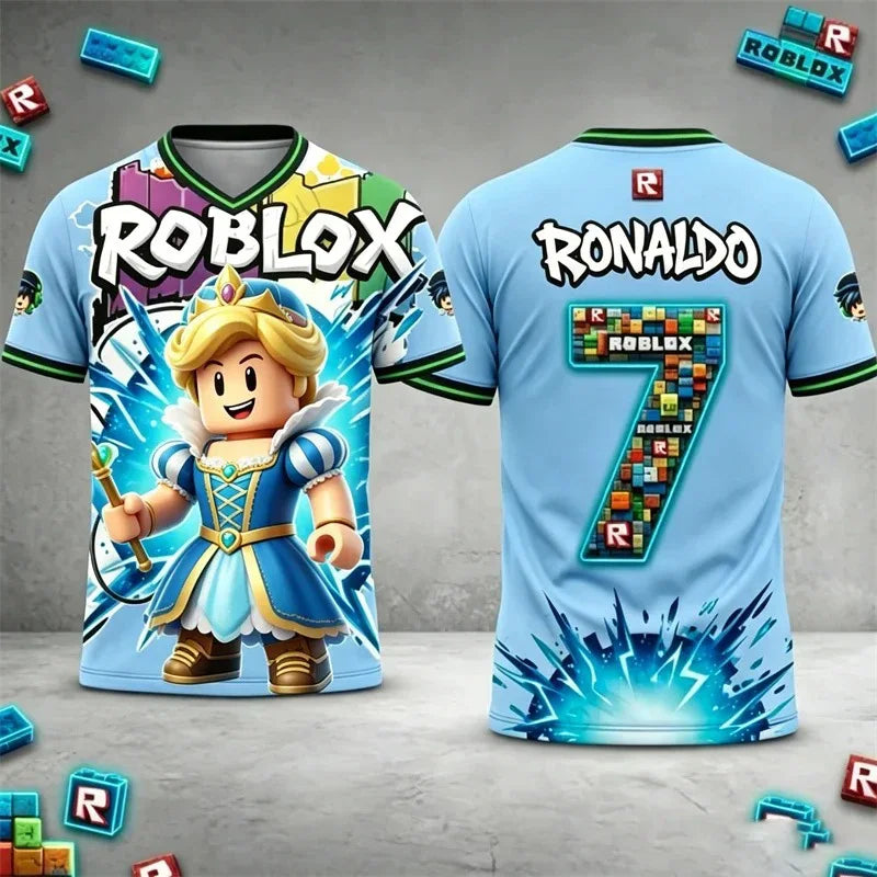 Roblox Kids Football T-Shirt Ronaldo Messi Jersey 3D Print Short Sleeve Top