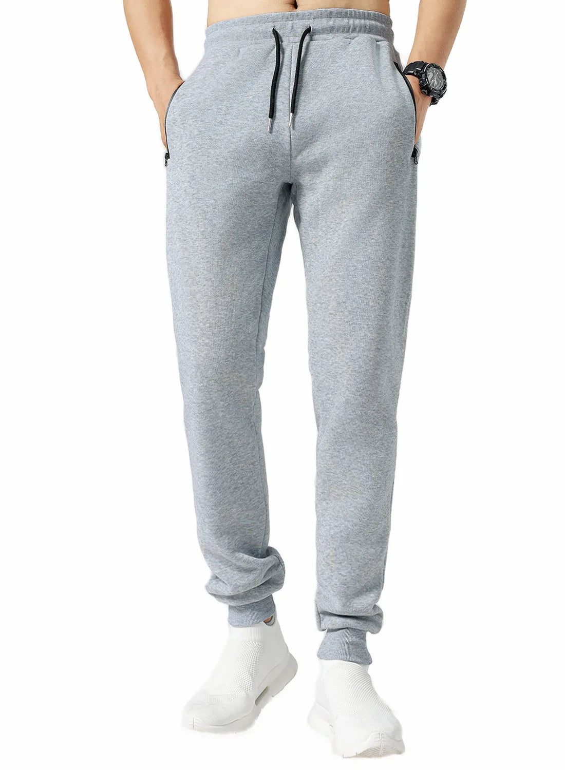 Men's Joggers Sweatpants Zipper Pockets Drawstring Waist Cuff Jogging Bottoms