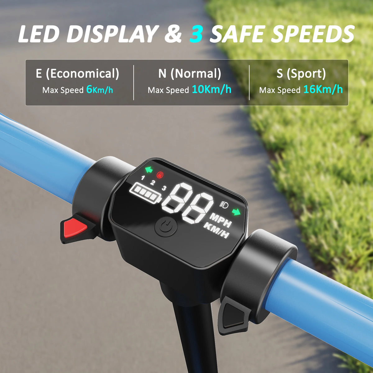 Kids Blue Electric Scooter 150W Foldable 15km/h LED Lights 3 Speeds Toy Fun Gift