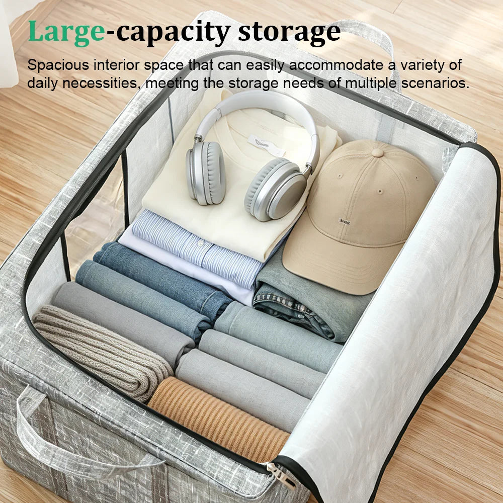 3/6 Pack 66L Large Clothes Storage Box Metal Frame Clear Window Foldable Boxes