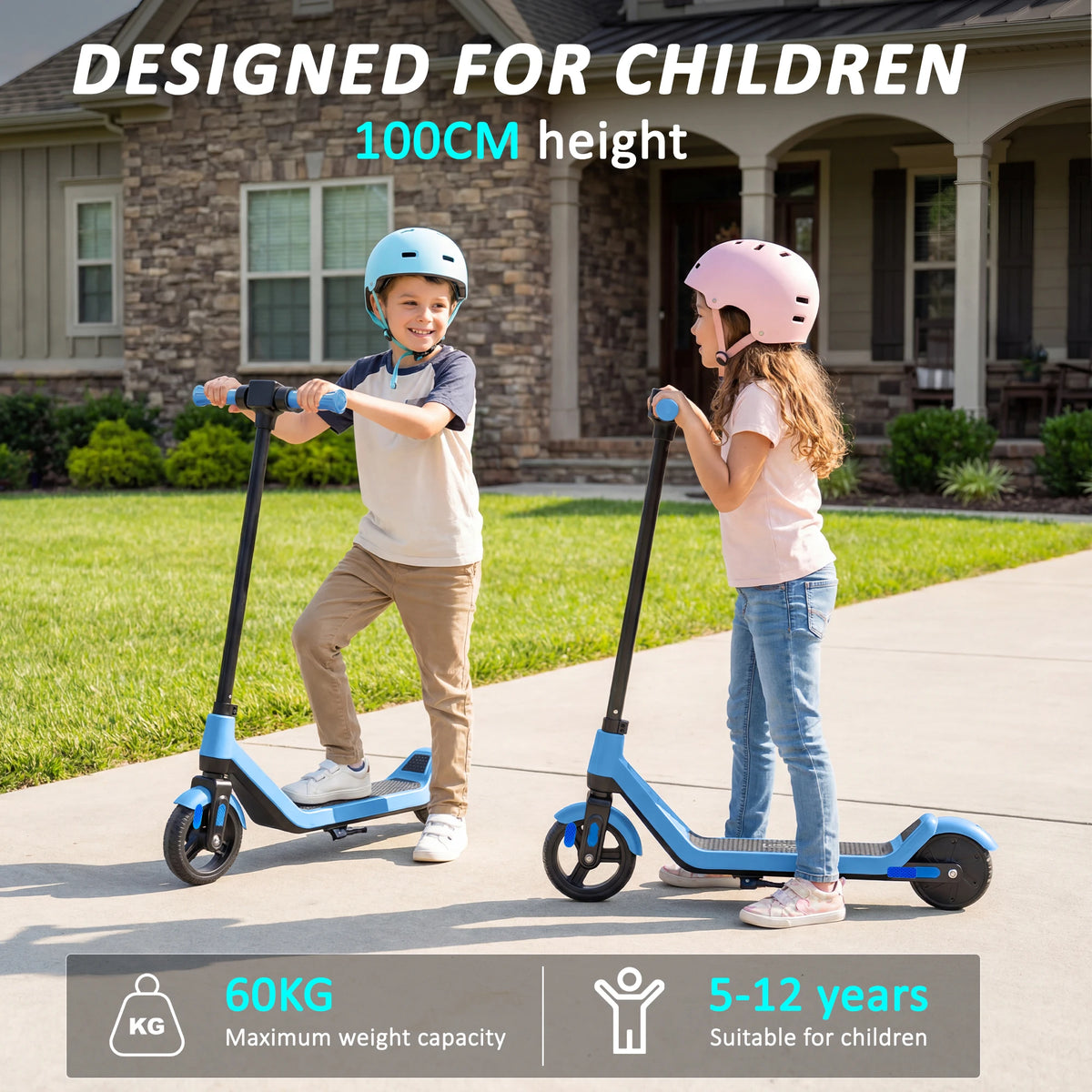 Kids Blue Electric Scooter 150W Foldable 15km/h LED Lights 3 Speeds Toy Fun Gift