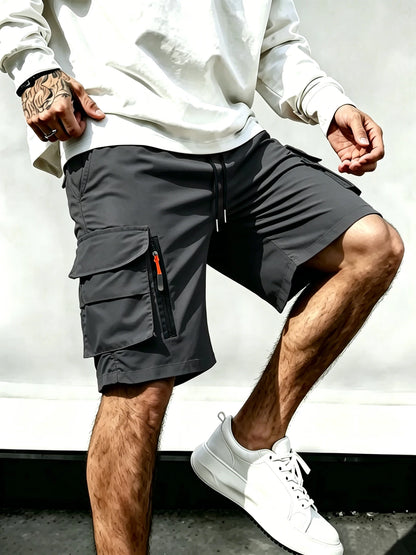 Men's Tech Cargo Shorts Multi-Pocket Design Drawstring Waist Quick-Dry Fabric