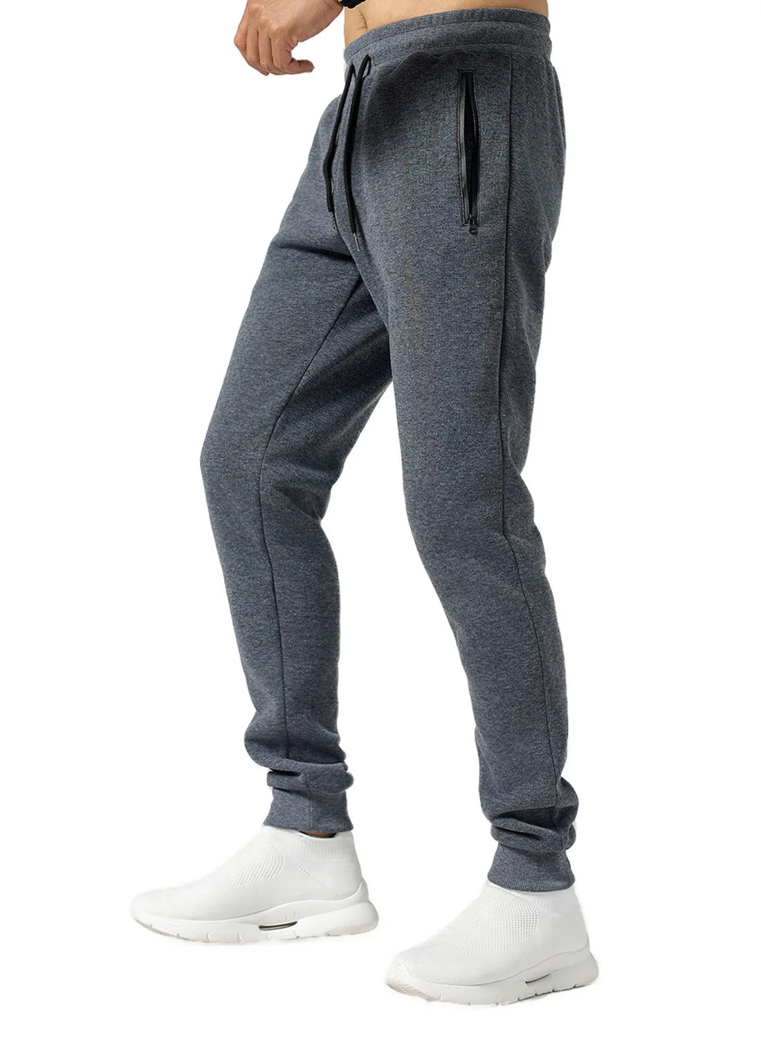 Men's Joggers Sweatpants Zipper Pockets Drawstring Waist Cuff Jogging Bottoms