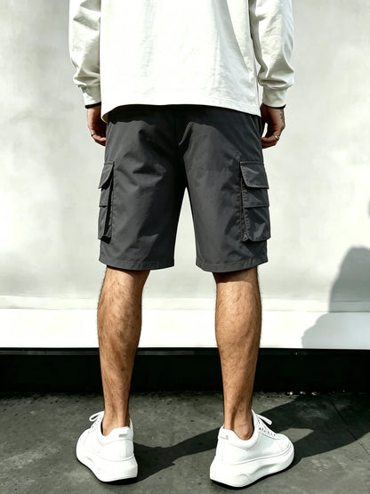 Men's Tech Cargo Shorts Multi-Pocket Design Drawstring Waist Quick-Dry Fabric